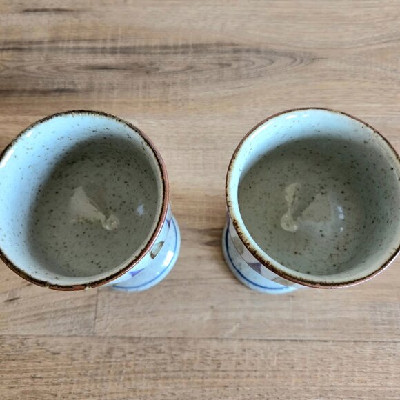 Set of 2 vintage stoneware ceramic wine goblets footed glasses. - Picture 5 of 7